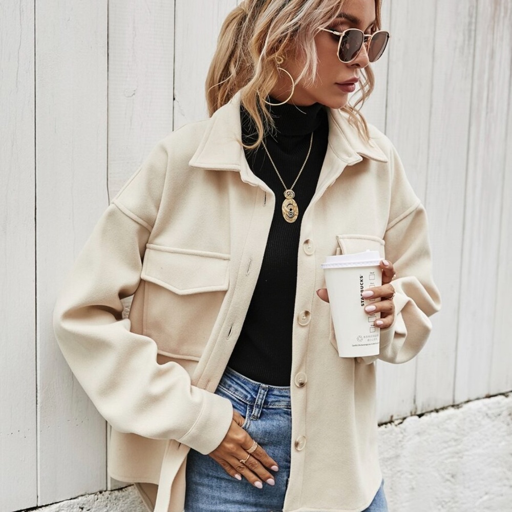 Boyfriend fit button up oversized shacket jacket - Picture 7 of 14